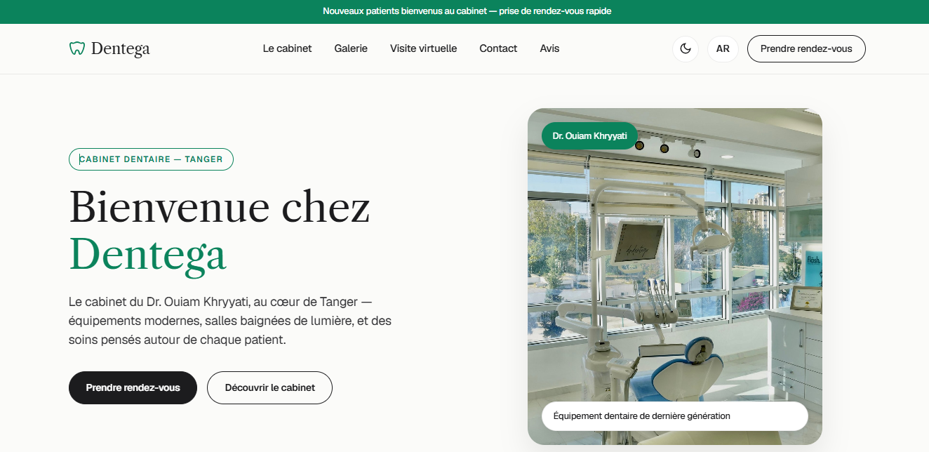 Capture d’écran du site du cabinet dentaire Dentega à Tanger