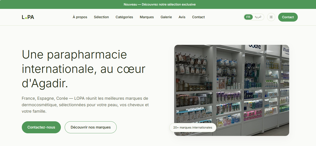 Capture d’écran du site de la parapharmacie LOPA à Agadir