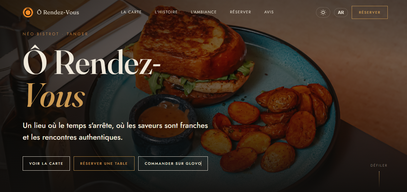 Capture d’écran du site de restaurant