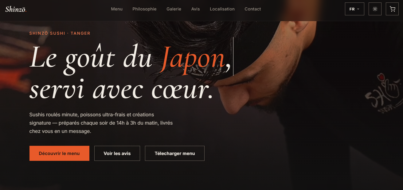 Capture d’écran du site Shinzō Sushi